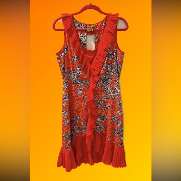 Tory Burch Janetta Flouncy Pleated Silk Dress - Picture 3 of 11